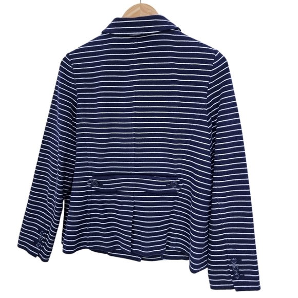 Talbots Cotton Blend Striped 3 Button Down Casual Blazer Navy White Size LP - Picture 4 of 11